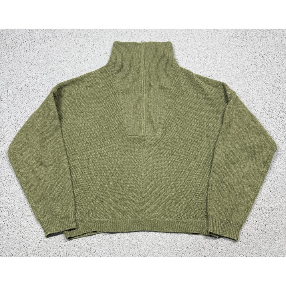 Filoro Cashmere Sweater Womens Small Green 1/4 Zip Mock Neck Oversized Knit